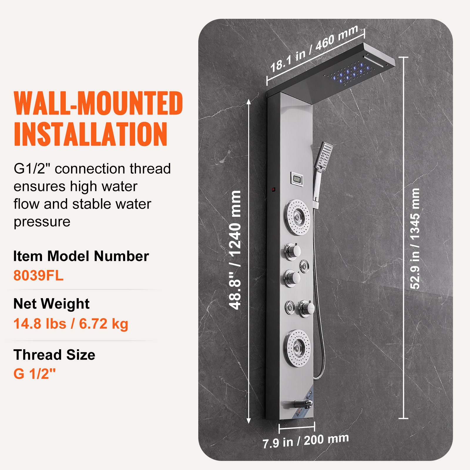 Shower Panel System With Rainfall Waterfall And Massage Jets_voghion.com
